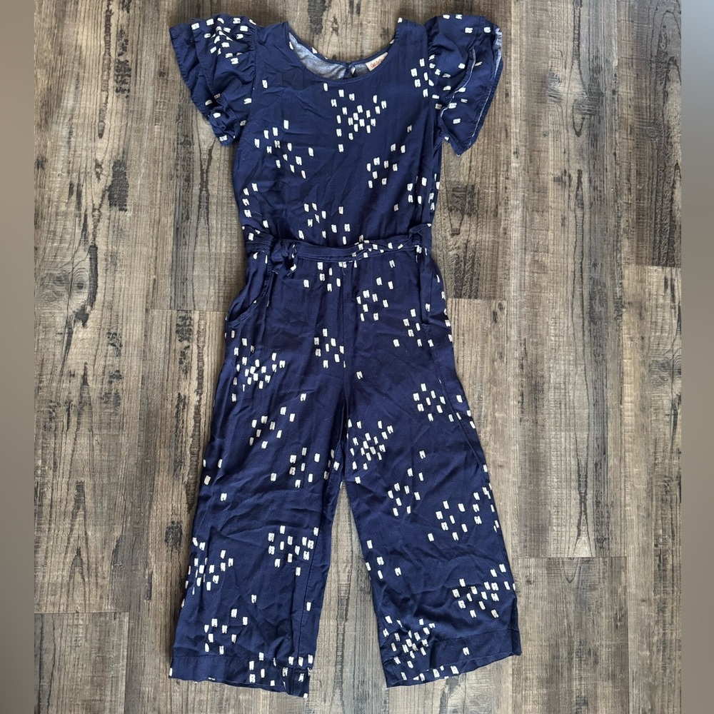 Cat & Jack Navy Blue Printed Puff-Sleeve Jumpsuit